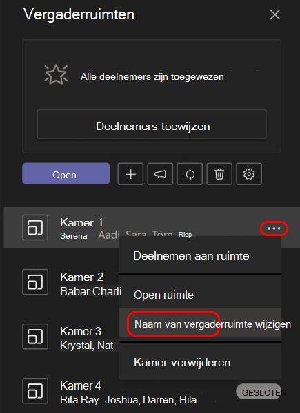 Afbeelding die laat zien hoe u de naam van een aparte vergaderruimte wijzigt.
