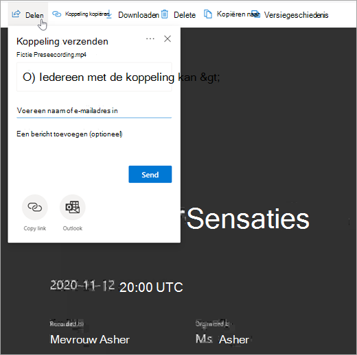 Een koppeling naar een video verzenden.