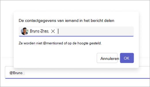 Schermafbeelding van een contactpersoon in het opstelvak die klaar is om te delen.