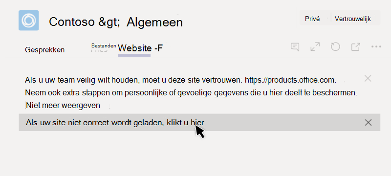 Website kan niet worden geladen in een tabblad