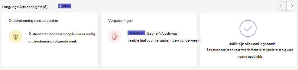 Insights-spotlightkaarten voor studentenondersteuning en vergaderingen