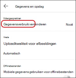 opslaginstelling Teams-mobile-gegevensgebruik verminderen