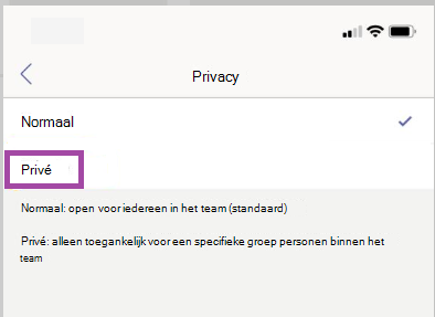 Instellingen voor privékanaal.