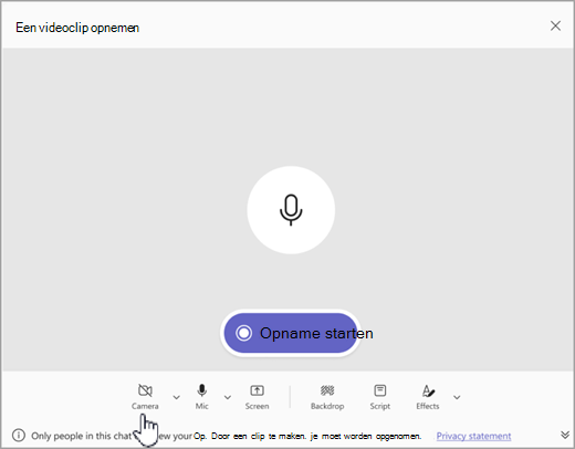 Schermafbeelding van de optie om een videoclip op te nemen die alleen audio bevat in Microsoft Teams.