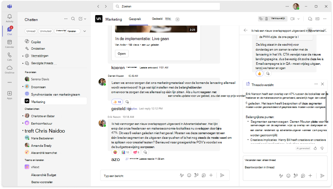 Schermopname van een Copilot-samenvatting in een kanaalthread