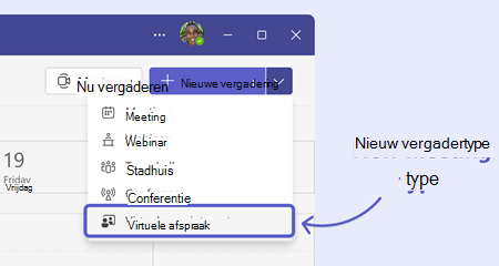 De sjabloon Virtuele afspraakvergadering selecteren