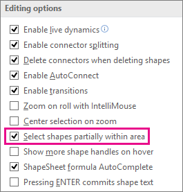 Shapes selecteren die gedeeltelijk in het gebied liggen omvat shapes die gedeeltelijk binnen een selectiegebied vallen.