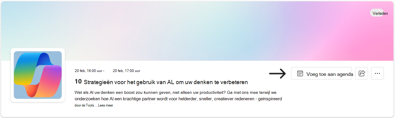 Gebruik de koppeling Toevoegen aan agenda om een gebeurtenis aan uw planning toe te voegen.