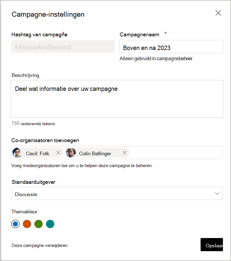 Engage en globale beheerders kunnen medeorganisatoren toewijzen.