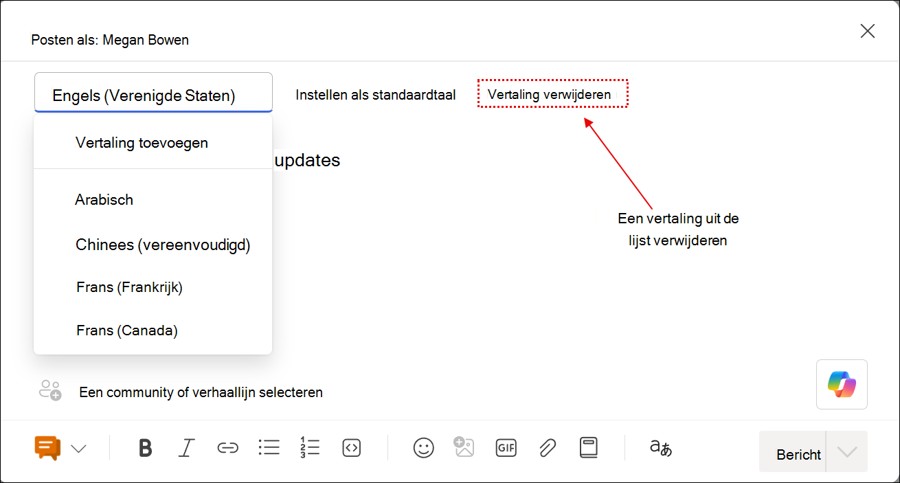 Schermafbeelding met interacties met de vertaalfunctie