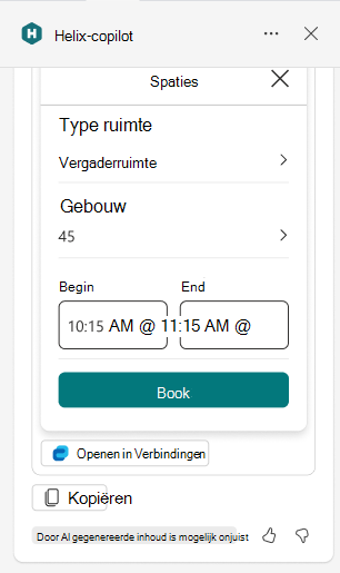 Schermopname van een dashboardkaart die is geopend in Copilot-chat.