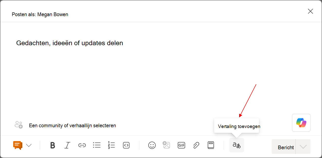 Schermafbeelding van het dialoogvenster voor postcreatie met de functie Vertalingen toevoegen