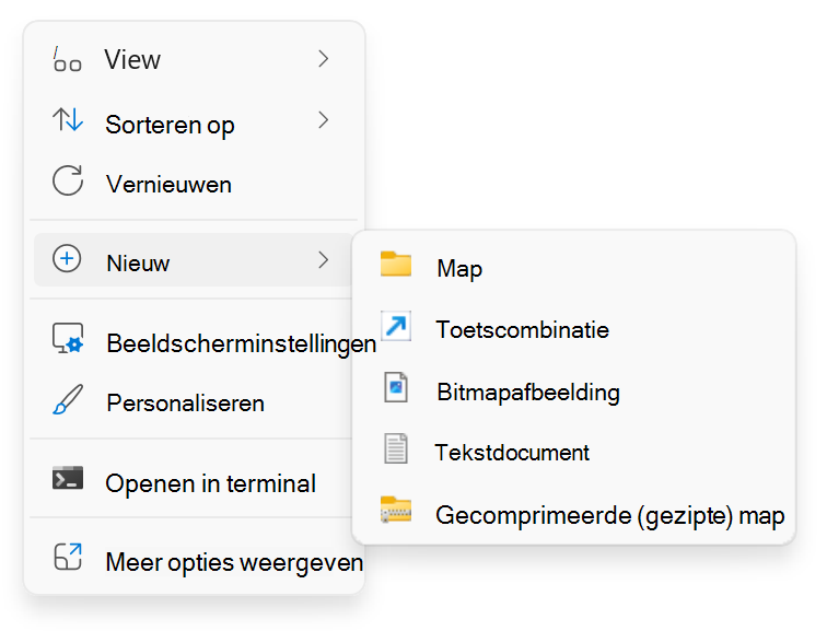 Schermopname van klikken met de rechtermuisknop op > Nieuw.