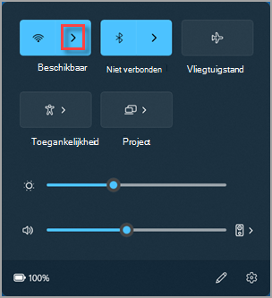 Waar vindt u Wi-Fi-verbindingen beheren in de Windows 11 snelle instellingen.