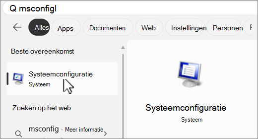 Zoeken in MSConfig.
