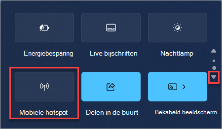 De snelle actie mobiele hotspot vinden in Windows 11 snelle instellingen.