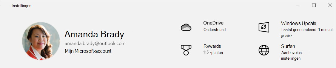 Schermopname van Instellingen met de back-upstatus van OneDrive.