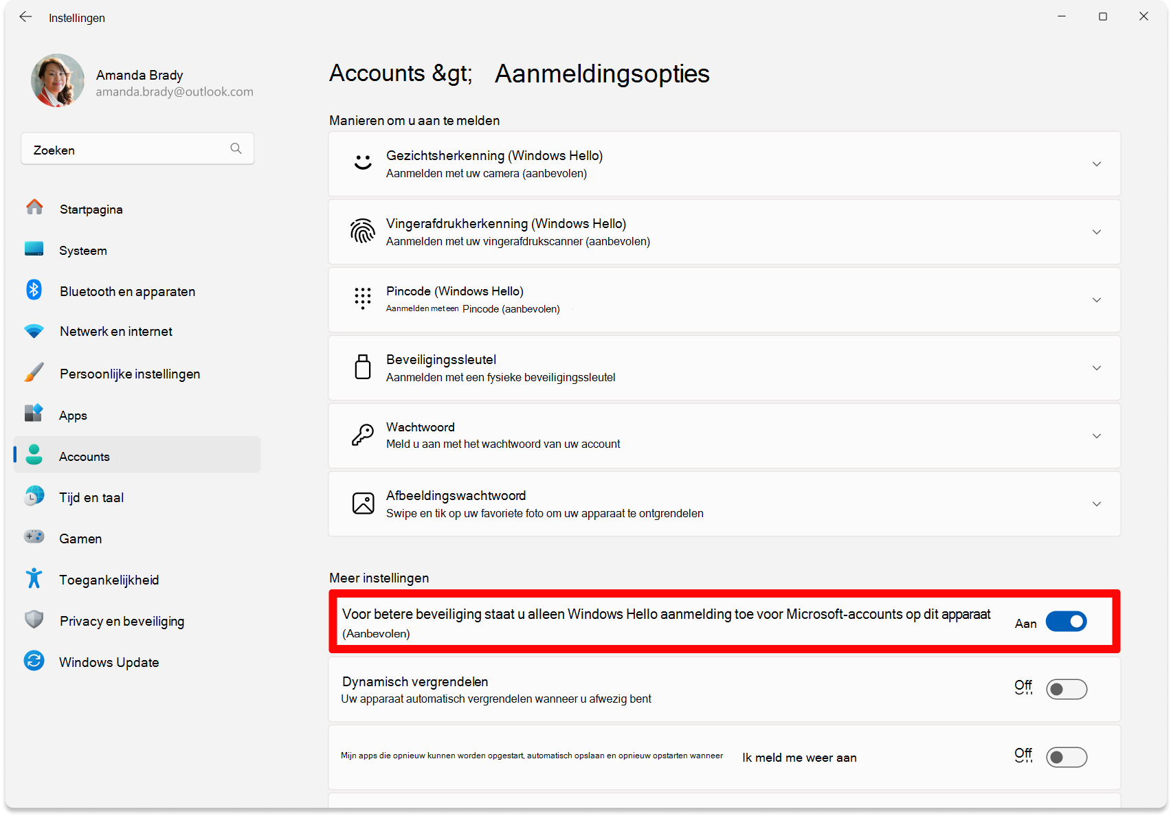 Screenshot of Settings - toggle to configure passwordless turned on.