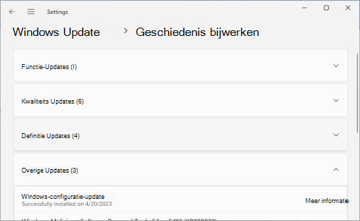 Shows the Update History page, with the Other Updates section expanded.