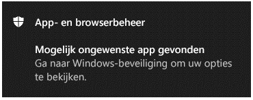 Een app- & browserbeheermelding waarin staat dat er een mogelijk ongewenste app is gevonden.