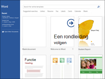 Beginscherm van Word