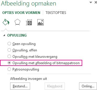 Deelvenster Afbeelding opmaken waarin Opvulling met afbeelding of bitmappatroon is geselecteerd