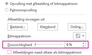 Schuifregelaar Doorzichtigheid voor een opvulling met afbeelding of bitmappatroon