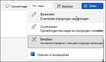 Wijzigen van weergave naar bewerkingsweergave in Word voor het web