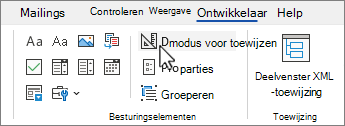Tabblad Ontwikkelaars met de knop Ontwerpmodus geselecteerd