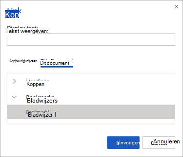 Deelvenster Bladwijzerselectie