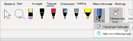Selecteer Wijzigingen bijhouden voor de Pen van de Inkteditor.