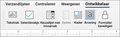 Tabblad Ontwikkelaar met inhoudsbesturingselementen
