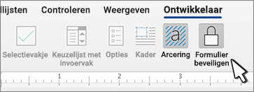 Knop Formulier beveiligen op het tabblad Ontwikkelaar