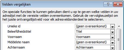 Dialoogvenster Velden vergelijken