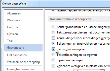 Word-opties
