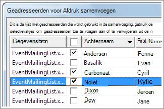 Rijen selecteren door het bijbehorende selectievakje in te schakelen