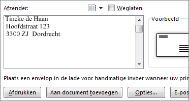 Het vak Afzender