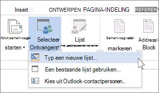 De optie Nieuwe lijst typen