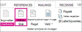 Samenvoegveld Adresblok invoegen