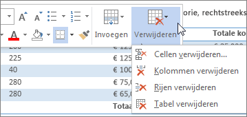 Miniwerkbalk met menu Verwijderen