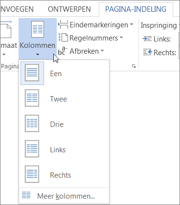 Menu Kolommen
