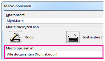 Vak voor het kiezen van de opslaglocatie van een macro