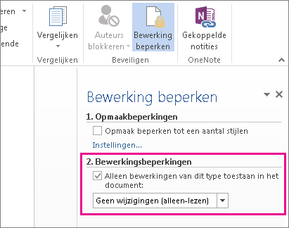 Deelvenster Bewerking beperken met Geen wijzigingen geselecteerd