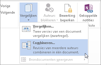 De opdracht Combineren in het menu Vergelijken