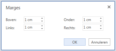 Afbeelding van het dialoogvenster met paginamarges in Word Web App
