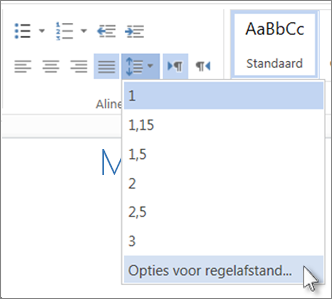 Menu Regelafstand in Word Web App