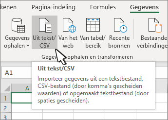 Tekst/CSV selecteren op het tabblad Gegevens