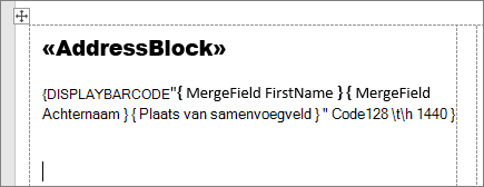 Een adresetiket met adresblok- en streepjescodevelden