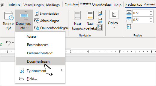 Koptekstlint met documentgegevens gemarkeerd