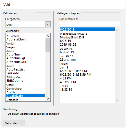 Veldselectiecategorieën en -eigenschappen